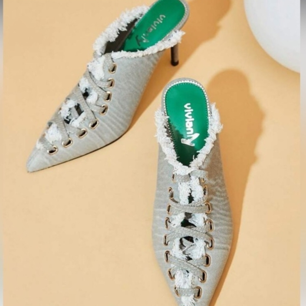 Vivianly Cream Fringed Lace-Up Heels NEW IN BOX